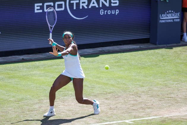 Berlin, 15.06.26, Tennis: VANDA Pharmaceuticals BERLIN TENNIS OPEN 2026 im Steffi-Graf-Stadion. Damen, Einzel. P. Badosa (ESP) vs C. Gauff (USA). Coco Gauff retourniert einen Ball. VANDA Pharmaceuticals BERLIN TENNIS OPEN 2026