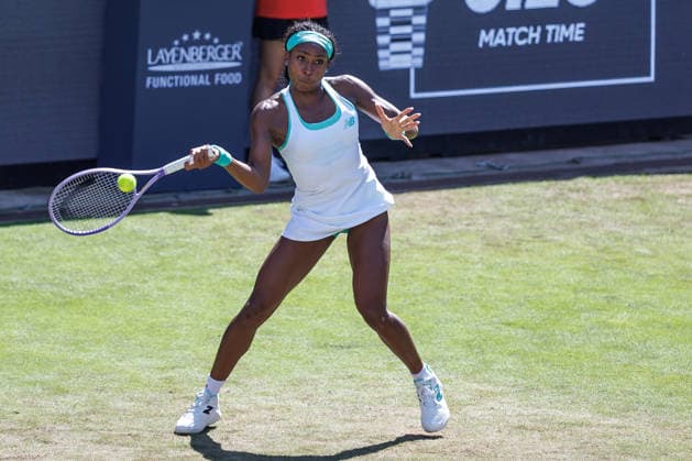 Berlin, 15.06.26, Tennis: VANDA Pharmaceuticals BERLIN TENNIS OPEN 2026 im Steffi-Graf-Stadion. Damen, Einzel. P. Badosa (ESP) vs C. Gauff (USA). Coco Gauff retourniert einen Ball. VANDA Pharmaceuticals BERLIN TENNIS OPEN 2026