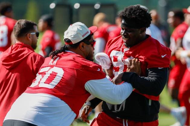 June 17, 2026, Tampa, Florida, USA: Tampa Bay Buccaneers nose tackle Vita Vea (50) greets defensive lineman Calijah Kancey (94) during mandatory minicamp at the AdventHealth Training Center in Tampa on Wednesday, June 17, 2026. Tampa USA - ZUMAs70_ 0859377779st Copyright: xJeffereexWoox
