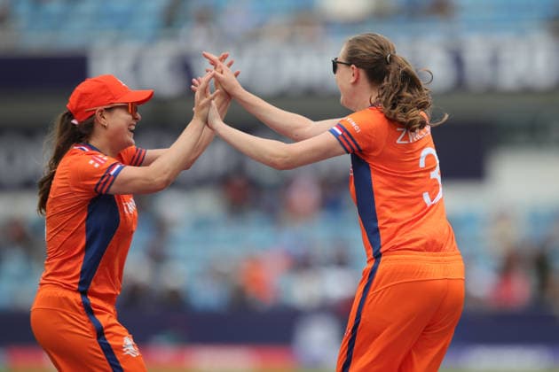 India Women v Netherlands Women, ICC Women s T20 World Cup Robine Rijke of Netherlands Women celebrates catching Shafali Verma of India Women off bowling of Heather Siegers of Netherlands Women with Iris Swilling of Netherlands Women during the ICC Women s T20 World Cup match between India Women and Netherlands Women at Headingley Stadium, Leeds, UK on 17 June 2026. Leeds Headingley Stadium West Yorkshire UK Editorial use only , Copyright: xAlunxRobertsx PSI-24328-0016