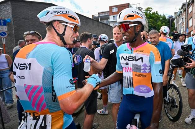 Baloise Belgium Tour 2026 Stage 1 SCHERPENHEUVEN-ZICHEM, BELGIUM - JUNE 17 : Girmay Biniam (ERI) of NSN Cycling Team celebrating his victory during stage 1 of the 95th edition of Baloise Tour of Belgium an UCI ProSeries 2.Pro cycling road race stage for Men Elite of 187.9 km with start in Scherpenheuven-Zichem and finish in Scherpenheuven-Zichem on June 17, 2026 in Scherpenheuven-Zichem, Belgium, 17 06 2026 ( Motordriver Stephan Boone - Scherpenheuven-Zichem Belgium  Copyright: xTomasxSiskx