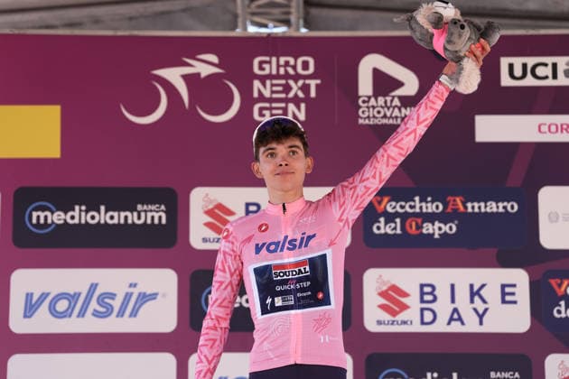 The pink jersey Belgium s Jasper Schoofs of Soudal Quick-Step Devo Team during Stage 4 of the Giro Next Gen 2026, from Matera to Corato (Molino Casillo), Italy, Wednesday, June 17, 2026.  Copyright: xMassimoxPaolone LaPressex