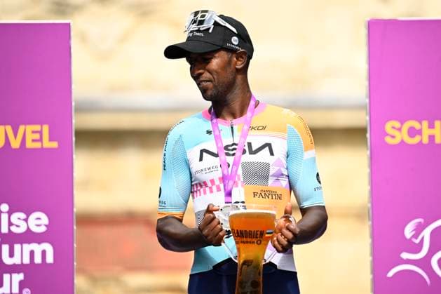 Baloise Belgium Tour 2026 Stage 1 SCHERPENHEUVEN-ZICHEM, BELGIUM - JUNE 17 : Girmay Biniam (ERI) of NSN Cycling Team on the podium during stage 1 of the 95th edition of Baloise Tour of Belgium an UCI ProSeries 2.Pro cycling road race stage for Men Elite of 187.9 km with start in Scherpenheuven-Zichem and finish in Scherpenheuven-Zichem on June 17, 2026 in Scherpenheuven-Zichem, Belgium, 17 06 2026 ( Motordriver Stephan Boone - Scherpenheuven-Zichem Belgium  Copyright: xTomasxSiskx