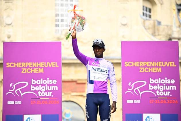 Baloise Belgium Tour 2026 Stage 1 SCHERPENHEUVEN-ZICHEM, BELGIUM - JUNE 17 : Girmay Biniam (ERI) of NSN Cycling Team on the podium during stage 1 of the 95th edition of Baloise Tour of Belgium an UCI ProSeries 2.Pro cycling road race stage for Men Elite of 187.9 km with start in Scherpenheuven-Zichem and finish in Scherpenheuven-Zichem on June 17, 2026 in Scherpenheuven-Zichem, Belgium, 17 06 2026 ( Motordriver Stephan Boone - Scherpenheuven-Zichem Belgium  Copyright: xTomasxSiskx