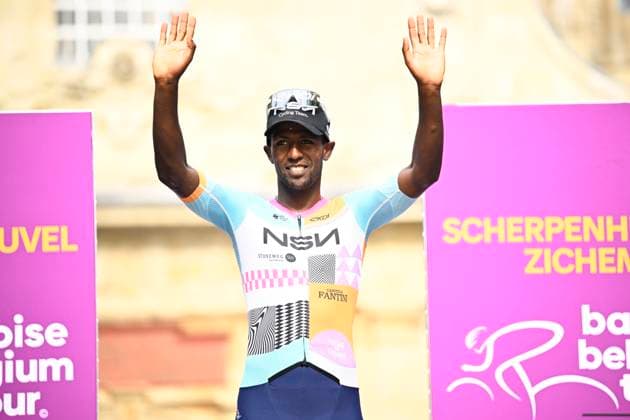 Baloise Belgium Tour 2026 Stage 1 SCHERPENHEUVEN-ZICHEM, BELGIUM - JUNE 17 : Girmay Biniam (ERI) of NSN Cycling Team on the podium during stage 1 of the 95th edition of Baloise Tour of Belgium an UCI ProSeries 2.Pro cycling road race stage for Men Elite of 187.9 km with start in Scherpenheuven-Zichem and finish in Scherpenheuven-Zichem on June 17, 2026 in Scherpenheuven-Zichem, Belgium, 17 06 2026 ( Motordriver Stephan Boone - Scherpenheuven-Zichem Belgium  Copyright: xTomasxSiskx