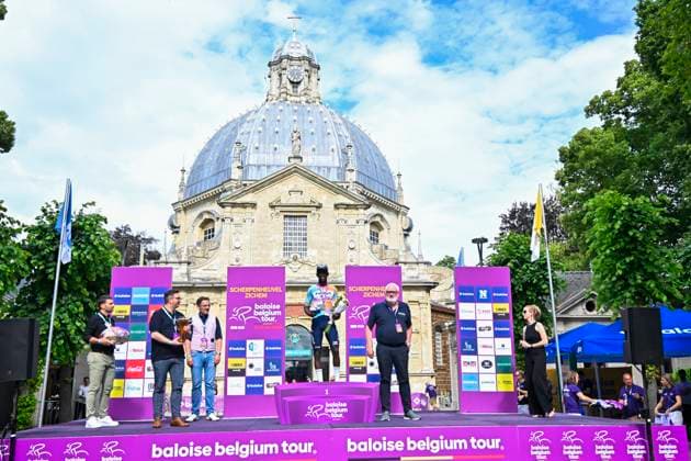 Baloise Belgium Tour 2026 Stage 1 SCHERPENHEUVEN-ZICHEM, BELGIUM - JUNE 17 : Girmay Biniam (ERI) of NSN Cycling Team on the podium during stage 1 of the 95th edition of Baloise Tour of Belgium an UCI ProSeries 2.Pro cycling road race stage for Men Elite of 187.9 km with start in Scherpenheuven-Zichem and finish in Scherpenheuven-Zichem on June 17, 2026 in Scherpenheuven-Zichem, Belgium, 17 06 2026 ( Motordriver Stephan Boone - Scherpenheuven-Zichem Belgium  Copyright: xTomasxSiskx