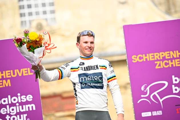 Baloise Belgium Tour 2026 Stage 1 SCHERPENHEUVEN-ZICHEM, BELGIUM - JUNE 17 : Hoogendoorn Roy (NED) of Metec - SOLARWATT p b Mantel on the podium during stage 1 of the 95th edition of Baloise Tour of Belgium an UCI ProSeries 2.Pro cycling road race stage for Men Elite of 187.9 km with start in Scherpenheuven-Zichem and finish in Scherpenheuven-Zichem on June 17, 2026 in Scherpenheuven-Zichem, Belgium, 17 06 2026 ( Motordriver Stephan Boone - Scherpenheuven-Zichem Belgium  Copyright: xTomasxSiskx