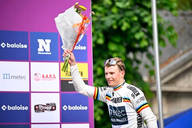 Baloise Belgium Tour 2026 Stage 1 SCHERPENHEUVEN-ZICHEM, BELGIUM - JUNE 17 : Hoogendoorn Roy (NED) of Metec - SOLARWATT p b Mantel on the podium during stage 1 of the 95th edition of Baloise Tour of Belgium an UCI ProSeries 2.Pro cycling road race stage for Men Elite of 187.9 km with start in Scherpenheuven-Zichem and finish in Scherpenheuven-Zichem on June 17, 2026 in Scherpenheuven-Zichem, Belgium, 17 06 2026 ( Motordriver Stephan Boone - Scherpenheuven-Zichem Belgium  Copyright: xTomasxSiskx
