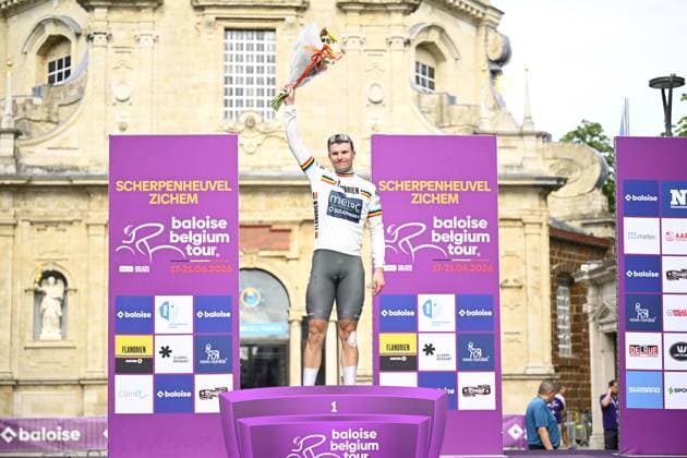 Baloise Belgium Tour 2026 Stage 1 SCHERPENHEUVEN-ZICHEM, BELGIUM - JUNE 17 : Hoogendoorn Roy (NED) of Metec - SOLARWATT p b Mantel on the podium during stage 1 of the 95th edition of Baloise Tour of Belgium an UCI ProSeries 2.Pro cycling road race stage for Men Elite of 187.9 km with start in Scherpenheuven-Zichem and finish in Scherpenheuven-Zichem on June 17, 2026 in Scherpenheuven-Zichem, Belgium, 17 06 2026 ( Motordriver Stephan Boone - Scherpenheuven-Zichem Belgium  Copyright: xTomasxSiskx