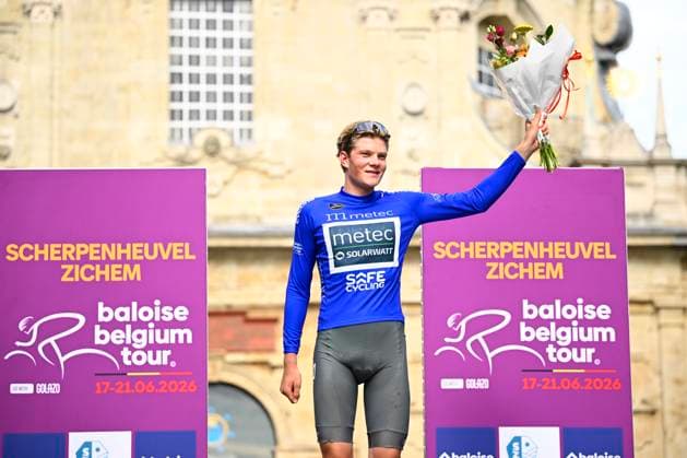Baloise Belgium Tour 2026 Stage 1 SCHERPENHEUVEN-ZICHEM, BELGIUM - JUNE 17 : Kortleve Bart (NED) of Metec - SOLARWATT p b Mantel on the podium during stage 1 of the 95th edition of Baloise Tour of Belgium an UCI ProSeries 2.Pro cycling road race stage for Men Elite of 187.9 km with start in Scherpenheuven-Zichem and finish in Scherpenheuven-Zichem on June 17, 2026 in Scherpenheuven-Zichem, Belgium, 17 06 2026 ( Motordriver Stephan Boone - Scherpenheuven-Zichem Belgium  Copyright: xTomasxSiskx