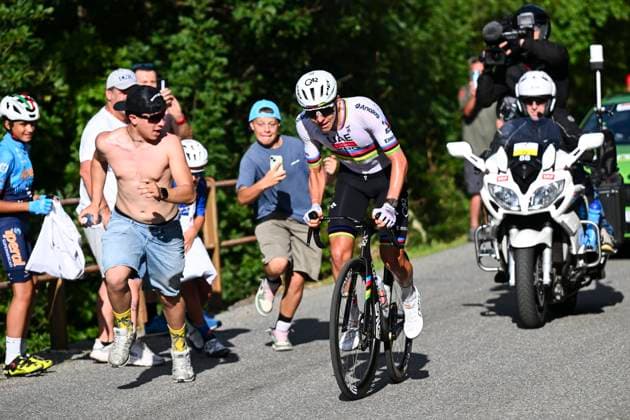 Tour de Suisse 2026 Stage 1 SONDRIO, ITALY - JUNE 17 : Pogacar Tadej (SLO) of UAE Team Emirates XRG solo breakaway during stage 1 of the 89th edition of Tour de Suisse an UCI World Tour 2.UWT cycling road race stage for Men Elite of 144 km with start in Sondrio and finish in Sondrio on June 17, 2026 in Sondrio, Italy, 17 06 2026 ( Motordriver Guy De Vuyst - Sondrio Italy  Copyright: xVincentxKalutx