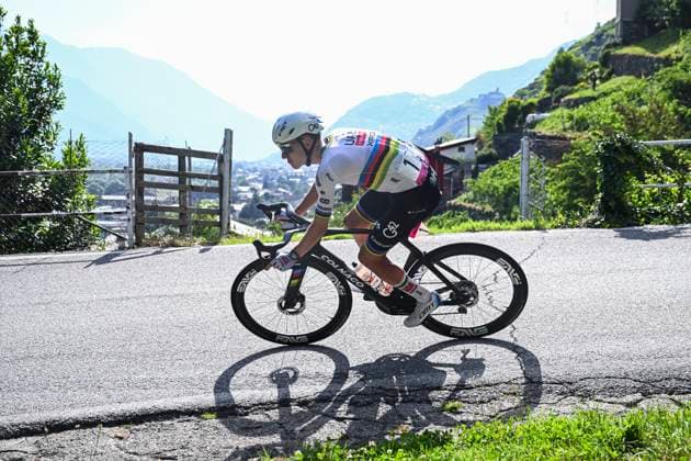 Tour de Suisse 2026 Stage 1 SONDRIO, ITALY - JUNE 17 : Pogacar Tadej (SLO) of UAE Team Emirates XRG solo breakaway during stage 1 of the 89th edition of Tour de Suisse an UCI World Tour 2.UWT cycling road race stage for Men Elite of 144 km with start in Sondrio and finish in Sondrio on June 17, 2026 in Sondrio, Italy, 17 06 2026 ( Motordriver Guy De Vuyst - Sondrio Italy  Copyright: xVincentxKalutx