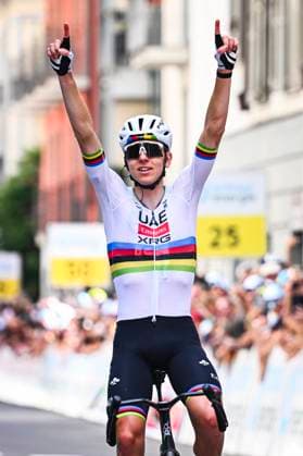 Tour de Suisse 2026 Stage 1 SONDRIO, ITALY - JUNE 17 : Pogacar Tadej (SLO) of UAE Team Emirates XRG celebrating his victory during stage 1 of the 89th edition of Tour de Suisse an UCI World Tour 2.UWT cycling road race stage for Men Elite of 144 km with start in Sondrio and finish in Sondrio on June 17, 2026 in Sondrio, Italy, 17 06 2026 ( Motordriver Guy De Vuyst - Sondrio Italy  Copyright: xVincentxKalutx