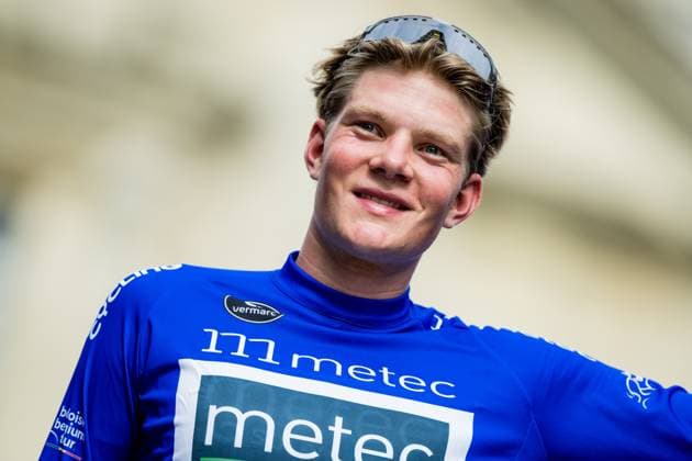Bart Korleve wearing the blue jersey of best youth rider stage 1 of the Baloise Belgium Tour cycling race, 187,9 km with start and finish in Scherpenheuvel-Zichem, Wednesday 17 June 2026. The Baloise Belgium Tour takes place from 17 to 21 June. JASPERxJACOBS  x177946697x