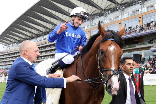 17.06.2026, Ascot, Windsor, GBR - Ombudsman with William Buick up after winning the Prince Of Wales s Stakes. Ascot racecourse. (Pferd, Jockey, Ombudsman, Buick, Sieg) 260617D575ROYAL_ASCOT.JPG