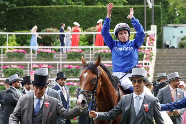 17.06.2026, Ascot, Windsor, GBR - Ombudsman with William Buick up after winning the Prince Of Wales s Stakes. Ascot racecourse. (Pferd, Jockey, Ombudsman, Buick, Sieg) 260617D577ROYAL_ASCOT.JPG