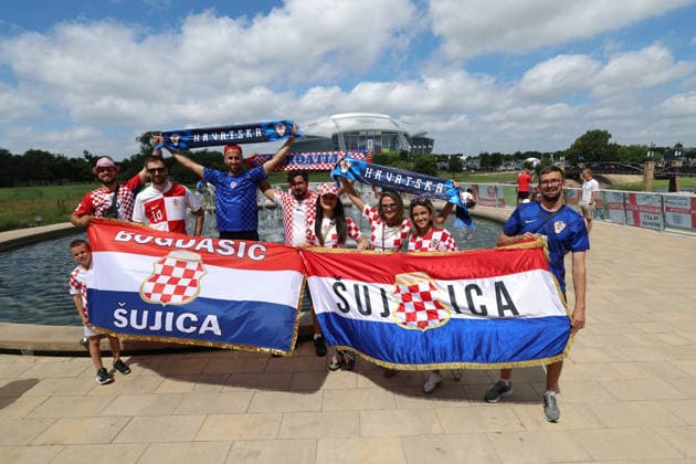 England v Croatia: Group L - FIFA World Cup, WM, Weltmeisterschaft, Fussball 2026 Croatian fans are seen in front of Dallas stadium ahead of the FIFA World Cup 2026 Group L match between England and Croatia at Dallas Stadium on June 17, 2026 in Dallas, Texas.  SanjinxStrukic PIXSELL