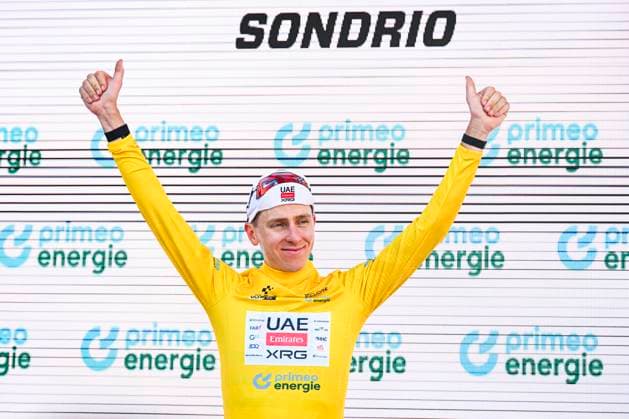 Tour de Suisse 2026 Stage 1 SONDRIO, ITALY - JUNE 17 : Pogacar Tadej (SLO) of UAE Team Emirates XRG on the podium during stage 1 of the 89th edition of Tour de Suisse an UCI World Tour 2.UWT cycling road race stage for Men Elite of 144 km with start in Sondrio and finish in Sondrio on June 17, 2026 in Sondrio, Italy, 17 06 2026 ( Motordriver Guy De Vuyst - Sondrio Italy  Copyright: xVincentxKalutx