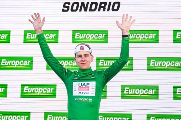 Tour de Suisse 2026 Stage 1 SONDRIO, ITALY - JUNE 17 : Pogacar Tadej (SLO) of UAE Team Emirates XRG on the podium during stage 1 of the 89th edition of Tour de Suisse an UCI World Tour 2.UWT cycling road race stage for Men Elite of 144 km with start in Sondrio and finish in Sondrio on June 17, 2026 in Sondrio, Italy, 17 06 2026 ( Motordriver Guy De Vuyst - Sondrio Italy  Copyright: xVincentxKalutx