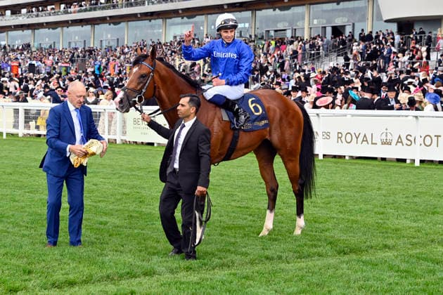 17.06.2026, Ascot, Windsor, GBR - Ombudsman with William Buick up after winning the Prince Of Wales s Stakes. Ascot racecourse. (Pferd, Jockey, Ombudsman, Buick, Sieg) 260617C906ROYAL_ASCOT.JPG
