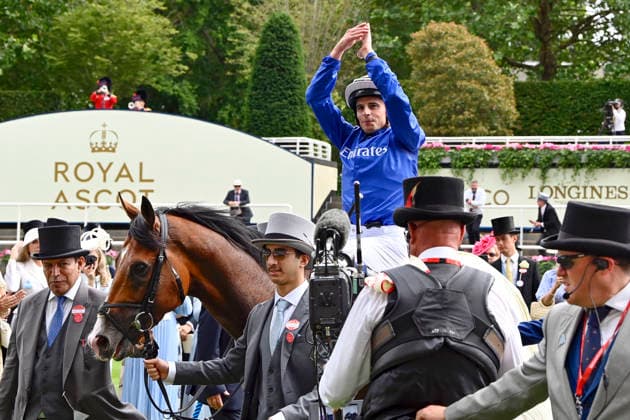 17.06.2026, Ascot, Windsor, GBR - Ombudsman with William Buick up after winning the Prince Of Wales s Stakes. Ascot racecourse. (Pferd, Jockey, Ombudsman, Buick, Sieg) 260617C908ROYAL_ASCOT.JPG
