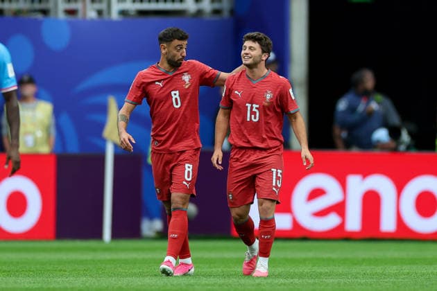 Joao Neves (Portugal) celebrates after scoring his team s first goal during the FIFA World Cup, WM, Weltmeisterschaft, Fussball 2026 Group K match between Portugal and Congo DR at Houston Stadium on June 17, 2026 in Houston, United States. (Photo by Torbjorn Tande DeFodi Images) -