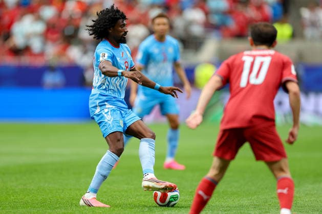Samuel Moutoussamy (Congo DR) controls the ball during the FIFA World Cup, WM, Weltmeisterschaft, Fussball 2026 Group K match between Portugal and Congo DR at Houston Stadium on June 17, 2026 in Houston, United States. (Photo by Torbjorn Tande DeFodi Images) -