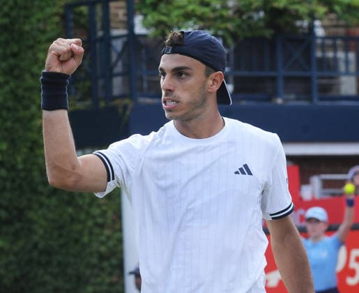 Tennis - HSBC Queen™s Club Championships - Men s ATP, Tennis Herren Tour 500 Tournament - Queen™s Club, London - Wednesday 17th June 2026 Men™s Singles, Second Round; Andy Murray Arena: Jenson Brooksby (USA) vs. Francisco Cerundolo (ARG) Francisco Cerundolo celebrates COLORSPORT ANDREW COWIE 