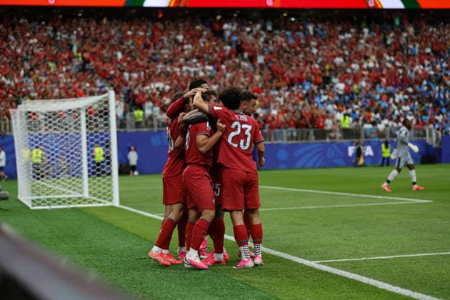 Players of Portugal seen celebrating after goal for Joao Neves during FIFA World Cup, WM, Weltmeisterschaft, Fussball 2026 game between national teams of Portugal and DR Congo (Grzegorz Wajda Ball Raw Images) Arlington Dallas Stadium USA Copyright: xGrzegorzxWajdax grzegorzawajda_portugal_drcongo_2526_1-3