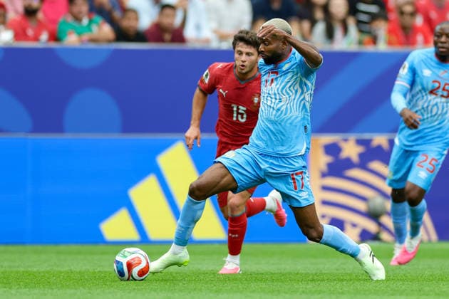 Cedric Bakambu (Congo DR) controls the ball during the FIFA World Cup, WM, Weltmeisterschaft, Fussball 2026 Group K match between Portugal and Congo DR at Houston Stadium on June 17, 2026 in Houston, United States. (Photo by Torbjorn Tande DeFodi Images) -