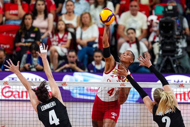 Turkiye v Belgium - FIVB Women s Volleyball Nations League??????? ANKARA, TURKIYE - JUNE 17: Melissa Vargas (4) of Turkiye in action during 2026 FIVB Women s Volleyball Nations League match between Turkiye and Belgium at the Ankara Sports Hall, in Ankara, Turkiye, on June 17, 2026. Omer Taha Cetin Anadolu Ankara Turkey. Editorial use only. Please get in touch for any other usage.  Copyright: x2026xAnadoluxOmerxTahaxCetinx