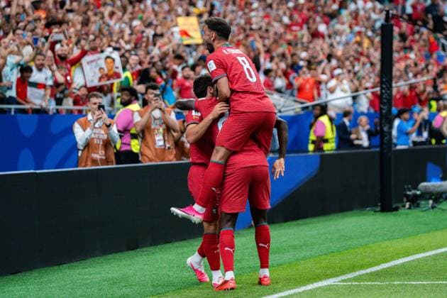 FIFA Fussball Weltmeisterschaft 2026, Gruppe K, Spiel 1, Portugal vs. DR Kongo, 17.06.2026 im NRG Stadium in Houton, Texas Tor zum 1:0 durch Joao Neves mit Cristiano Ronaldo