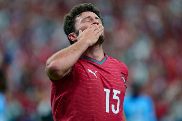 Joao Neves seen celebrating after scoring goal during FIFA World Cup, WM, Weltmeisterschaft, Fussball 2026 game between national teams of Portugal and DR Congo (Alejandro Espino Ball Raw Images) Arlington Dallas Stadium USA Copyright: xAlejandroxEspinox alejandroespino_portugal_drcongo_2526-3