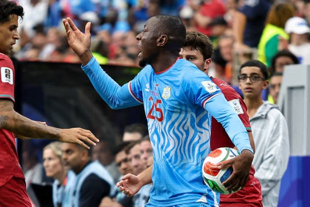 Edo Kayembe (Congo DR) gestures during the FIFA World Cup, WM, Weltmeisterschaft, Fussball 2026 Group K match between Portugal and Congo DR at Houston Stadium on June 17, 2026 in Houston, United States. (Photo by Torbjorn Tande DeFodi Images) -