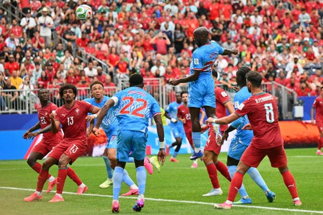 FIFA World Cup, WM, Weltmeisterschaft, Fussball 2026 - Group K - Portugal vs DR Congo Yoane Wissa (up) of DR Congo scores the 1-1 equalizer during the FIFA World Cup 2026 group stage match Portugal against Democratic Republic of Congo, in Houston, USA, 17 June 2026. HOUSTON United States  Copyright: xSAMxWASSONx