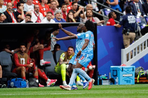 Yoane Wissa and Samuel Moutoussamy seen celebrating after scoring goal during FIFA World Cup, WM, Weltmeisterschaft, Fussball 2026 game between national teams of Portugal and DR Congo (Grzegorz Wajda Ball Raw Images) Arlington Dallas Stadium USA Copyright: xGrzegorzxWajdax grzegorzwajda_portugal_drcongo_25226_4-42