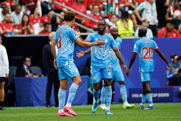Steve Kapuadi and Aaron Wan-Bissaka seen celebrating after goal during FIFA World Cup, WM, Weltmeisterschaft, Fussball 2026 game between national teams of Portugal and DR Congo (Grzegorz Wajda Ball Raw Images) Arlington Dallas Stadium USA Copyright: xGrzegorzxWajdax grzegorzwajda_portugal_drcongo_25226_4-47