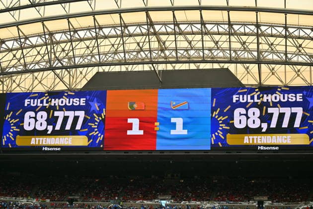 FIFA World Cup, WM, Weltmeisterschaft, Fussball 2026 - Group K - Portugal vs DR Congo View of the scoreboard during the FIFA World Cup 2026 group stage match Portugal against Democratic Republic of Congo, in Houston, USA, 17 June 2026. HOUSTON United States  Copyright: xSAMxWASSONx