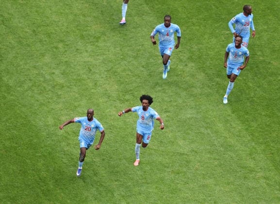 (260618) -- HOUSTON, June 18, 2026 -- Yoane Wissa (1st L) of the Democratic Republic of the Congo (DRC) celebrates a goal during the group K match between Portugal and the Democratic Republic of the Congo (DRC) at the 2026 FIFA World Cup, WM, Weltmeisterschaft, Fussball at Houston Stadium in Houston, the United States, June 17, 2026. ) (SP)U.S.-HOUSTON-FOOTBALL-FIFA WORLD CUP-GROUP K-POR VS COD XuxZijian 