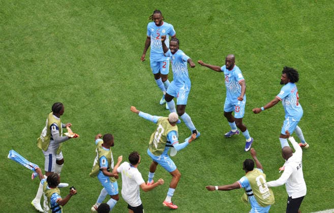 (260618) -- HOUSTON, June 18, 2026 -- Members of the Democratic Republic of the Congo (DRC) celebrate a goal during the group K match between Portugal and the Democratic Republic of the Congo (DRC) at the 2026 FIFA World Cup, WM, Weltmeisterschaft, Fussball at Houston Stadium in Houston, the United States, June 17, 2026. ) (SP)U.S.-HOUSTON-FOOTBALL-FIFA WORLD CUP-GROUP K-POR VS COD XuxZijian 