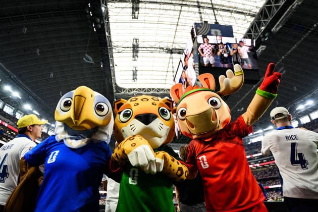 260617 The World Cup mascots ahead of the FIFA World Cup, WM, Weltmeisterschaft, Fussball 2026 football match between England and Croatia on June 17, 2026 in Dallas. Photo: Joel Marklund BILDBYRAN kod JM JM0826 bbeng fotboll football soccer fotball vm fotbolls-vm fotball-vm fotbolls-vm 2026 fifa world cup 2026 england kroatien croatia
