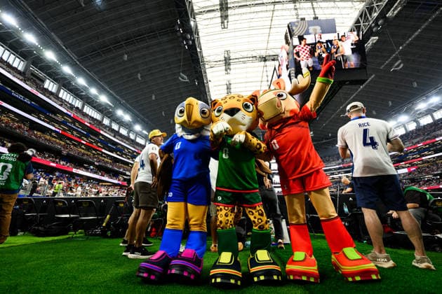 260617 The World Cup mascots ahead of the FIFA World Cup, WM, Weltmeisterschaft, Fussball 2026 football match between England and Croatia on June 17, 2026 in Dallas. Photo: Joel Marklund BILDBYRAN kod JM JM0826 bbeng fotboll football soccer fotball vm fotbolls-vm fotball-vm fotbolls-vm 2026 fifa world cup 2026 england kroatien croatia