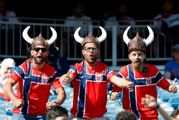 FOXBOROUGH, MA - JUNE 16: Norway fans whoop it up before a FIFA World Cup, WM, Weltmeisterschaft, Fussball 2026 Group I match between Iraq and Norway on June 16, 2026 at Boston Stadium in Foxborough, Massachusetts. (Photo by Fred Kfoury III Icon Sportswire) SOCCER: JUN 16 FIFA World Cup 26 Group I - Iraq vs Norway EDITORIAL USE ONLY Icon482260616078