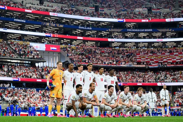 260617 Top left Goalkeeper Jordan Pickford, Ezri Konsa, John Stones, Nico Oreilly, Jude Bellingham, Noni Madueke and bottom left Reece James, Harry Kane, Declan Rice, Elliot Anderson and Anthony Gordon of England ahead of the FIFA World Cup, WM, Weltmeisterschaft, Fussball 2026 football match between England and Croatia on June 17, 2026 in Dallas. Photo: Joel Marklund BILDBYRAN kod JM JM0826 bbeng fotboll football soccer fotball vm fotbolls-vm fotball-vm fotbolls-vm 2026 fifa world cup 2026 england kroatien croatia