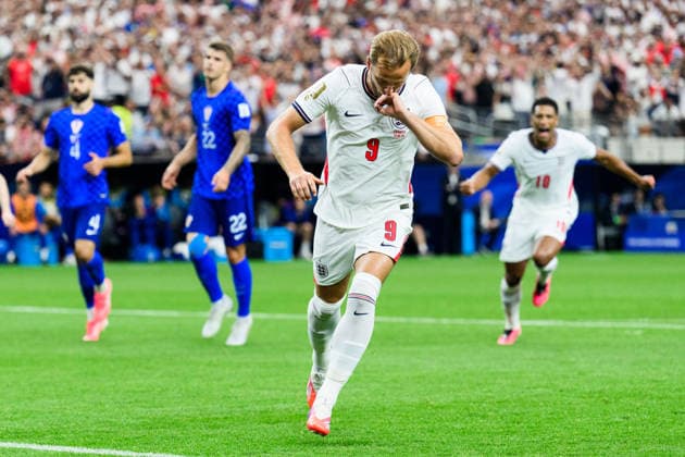 260617 Harry Kane of England celebrates scoring 1-0 on a penalty kick during the FIFA World Cup, WM, Weltmeisterschaft, Fussball 2026 football match between England and Croatia on June 17, 2026 in Dallas. Photo: Joel Marklund BILDBYRAN kod JM JM0826 bbeng fotboll football soccer fotball vm fotbolls-vm fotball-vm fotbolls-vm 2026 fifa world cup 2026 england kroatien croatia jubel