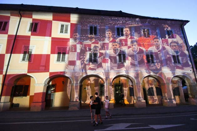Buildings lit up with Croatian players Historic buildings in the city center were illuminated with the figures of Croatian football players during the England - Croatia match at the World Cup on June 17, 2026 Bjelvoar Croatia  DamirxSpeharx PIXSELL