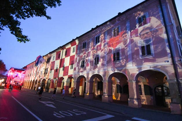 Buildings lit up with Croatian players Historic buildings in the city center were illuminated with the figures of Croatian football players during the England - Croatia match at the World Cup on June 17, 2026 Bjelvoar Croatia  DamirxSpeharx PIXSELL