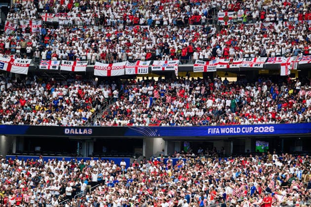 260617 Fans of England during the FIFA World Cup, WM, Weltmeisterschaft, Fussball 2026 football match between England and Croatia on June 17, 2026 in Dallas. Photo: Joel Marklund BILDBYRAN kod JM JM0826 bbeng fotboll football soccer fotball vm fotbolls-vm fotball-vm fotbolls-vm 2026 fifa world cup 2026 england kroatien croatia publik