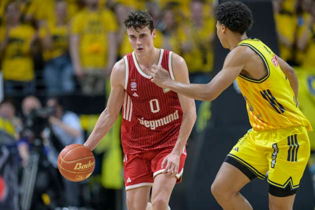 im Bild v.l.: Neno Dimitrijeviæ (FCB 0), im Angriff, GER, Berlin, Basketball, Alba Berlin vs FC Bayern Basketball, Albatrosse, Finalspiel 3 um die Deutsche Meisterschaft, in der Max-Schmeling-Halle, 17.06.2026,