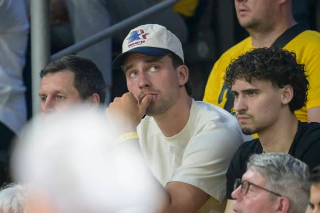 im Bild v.l.: im Publikum - Franz Wagner, GER, Berlin, Basketball, Alba Berlin vs FC Bayern Basketball, Albatrosse, Finalspiel 3 um die Deutsche Meisterschaft, in der Max-Schmeling-Halle, 17.06.2026,